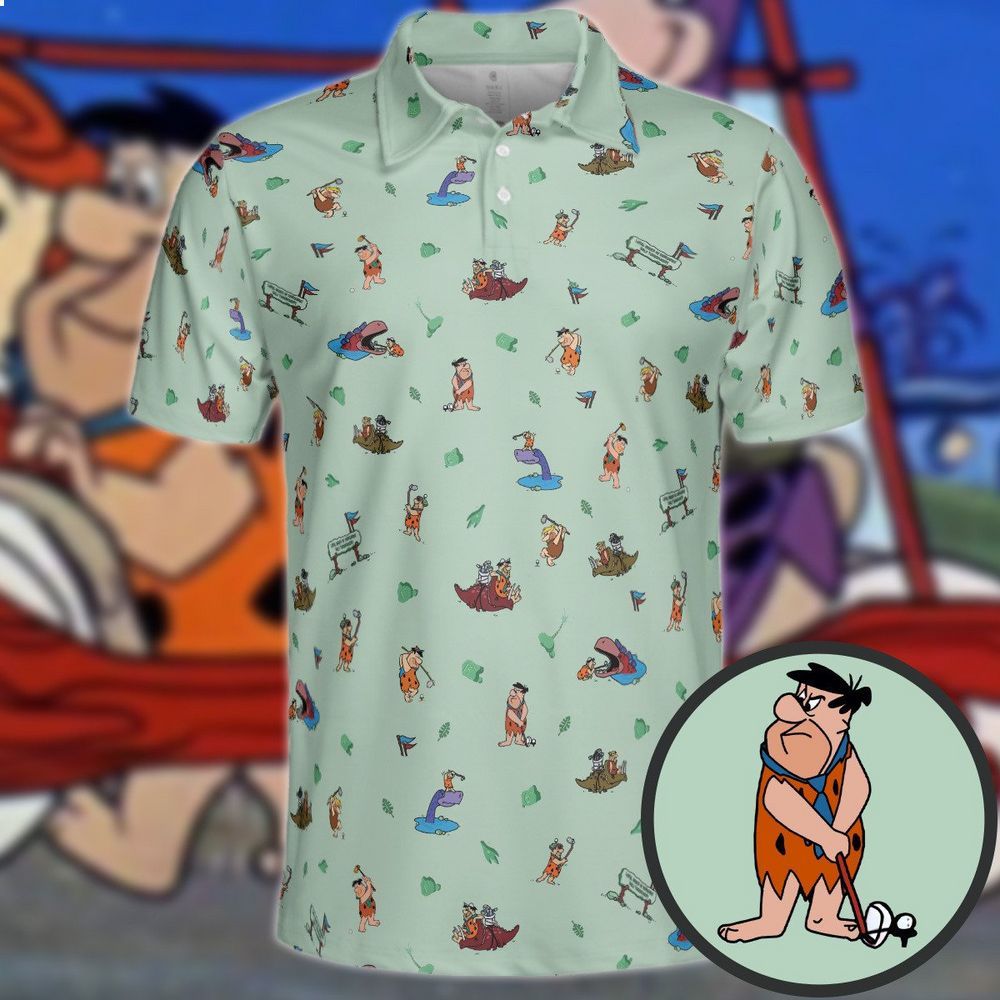 fred flintstone playing golf pattern men women polo shirt 1 822