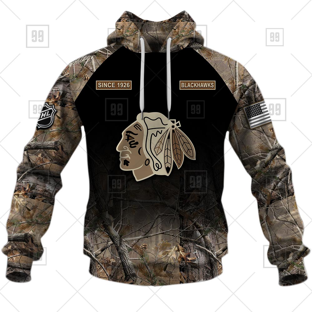 TU YN NHL Hunting Chicago Blackhawks hoodie front