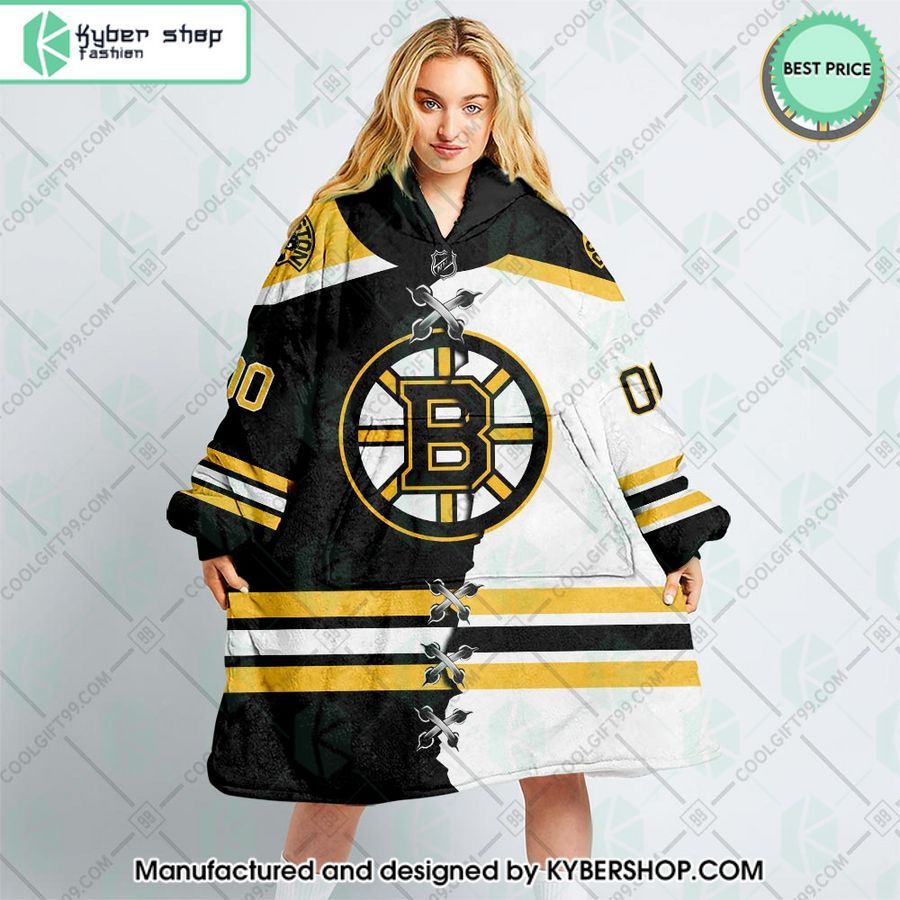 personalized nhl boston bruins mix jersey oodie blanket hoodie 1 981