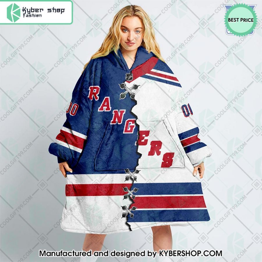 personalized nhl new york rangers mix jersey oodie blanket hoodie 1 177