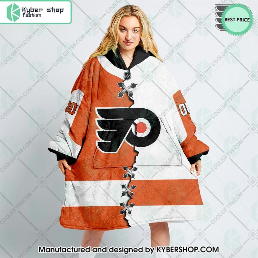 personalized nhl philadelphia flyers mix jersey oodie blanket hoodie 1 879