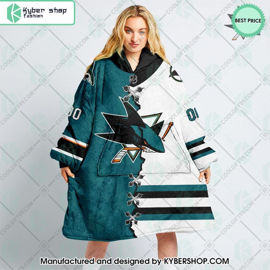 personalized nhl san jose sharks mix jersey oodie blanket hoodie 1 985