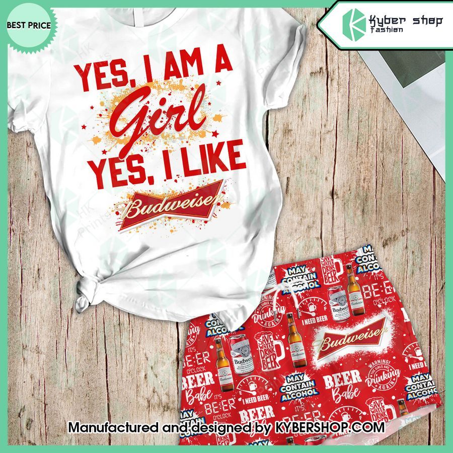 yes im a girl yes i like budweiser t shirt and shorts 1 66