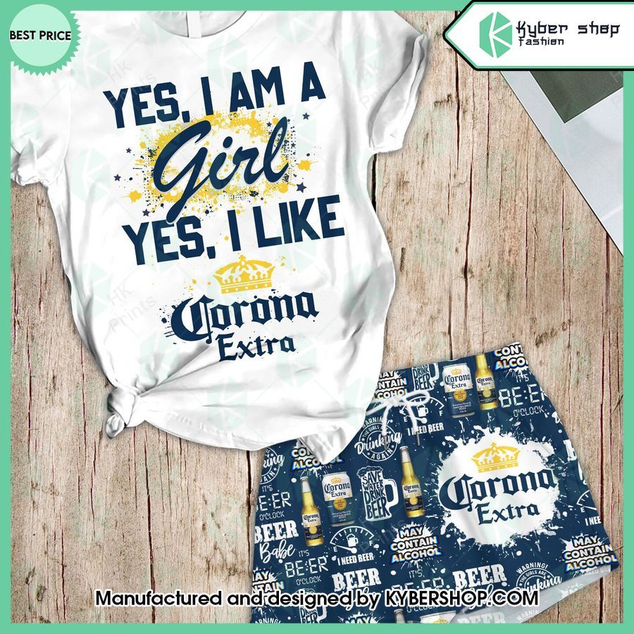 yes im a girl yes i like corona extra t shirt and shorts 1 380