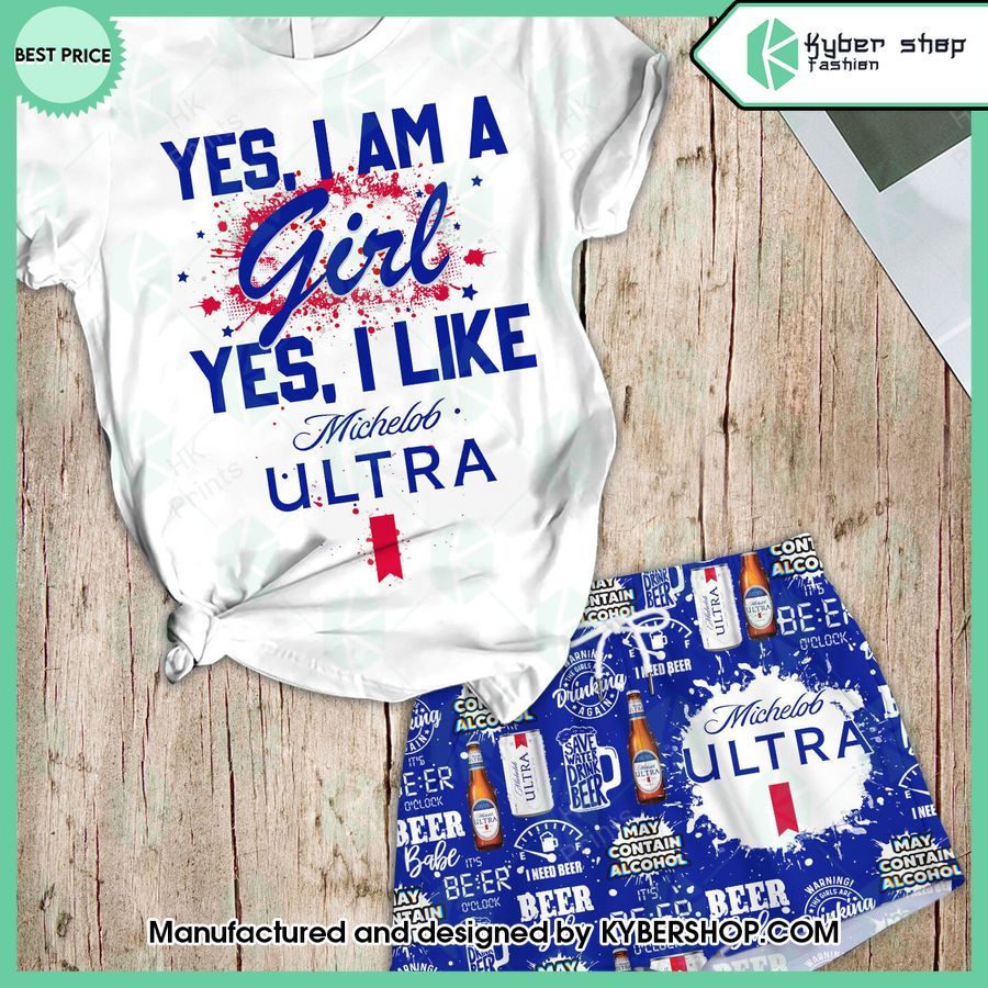 yes im a girl yes i like michelob ultra t shirt and shorts 1 273