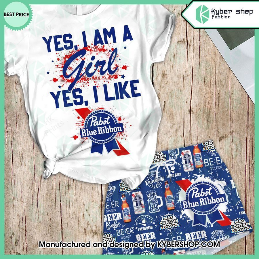 yes im a girl yes i like pabst blue ribbon t shirt and shorts 1 183